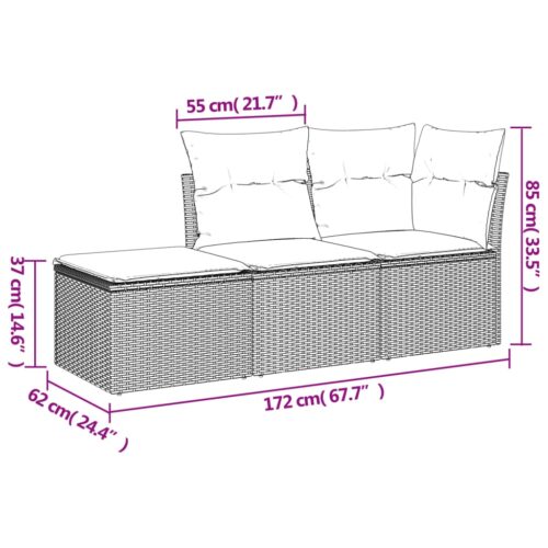 3-Piece Garden Sofa Set with Cushions Black Poly Rattan Wicker Outdoor Patio Furniture - Image 3