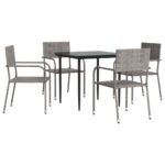 5-Piece Outdoor Dining Set Garden Patio Wicker Rattan Steel Chairs Table Setting