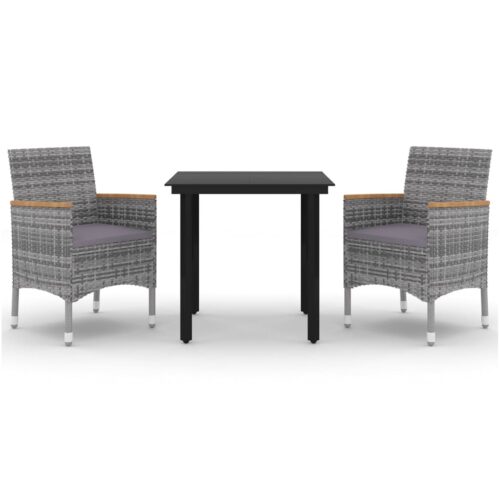 3-Piece Garden Dining Set with Cushions Poly Rattan Wicker Outdoor Patio Furniture Glass
