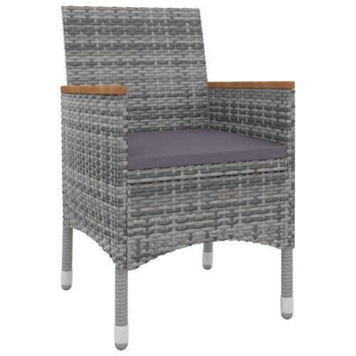 3-Piece Garden Dining Set with Cushions Poly Rattan Wicker Outdoor Patio Furniture Glass - Image 3