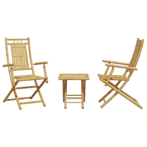 3-Piece Bistro Set Bamboo Outdoor Garden Patio Dining Lounge Furniture - Image 4