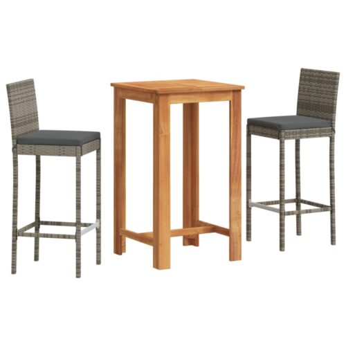 3-Piece Garden Bar Set Grey Wood Timber Outdoor Patio Furniture Acacia Poly Rattan Wicker Outdoor Patio Furniture - Image 2