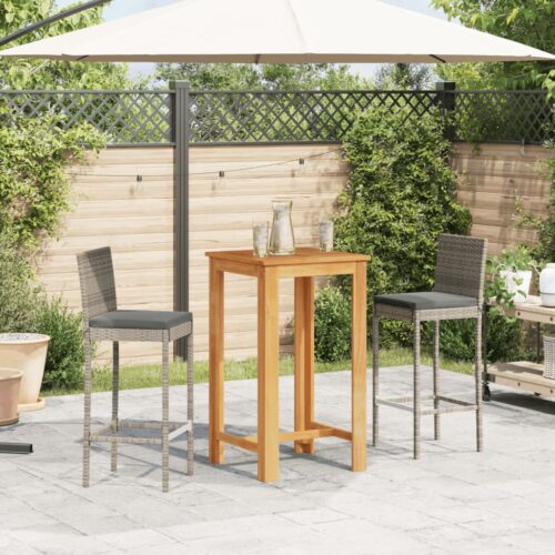 3-Piece Garden Bar Set Grey Wood Timber Outdoor Patio Furniture Acacia Poly Rattan Wicker Outdoor Patio Furniture - Image 3