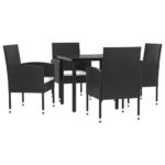 5-Piece Garden Dining Set Black Poly Rattan Wicker Outdoor Patio Furniture Steel