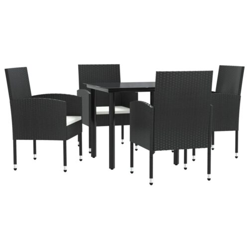 5-Piece Garden Dining Set Black Poly Rattan Wicker Outdoor Patio Furniture Steel