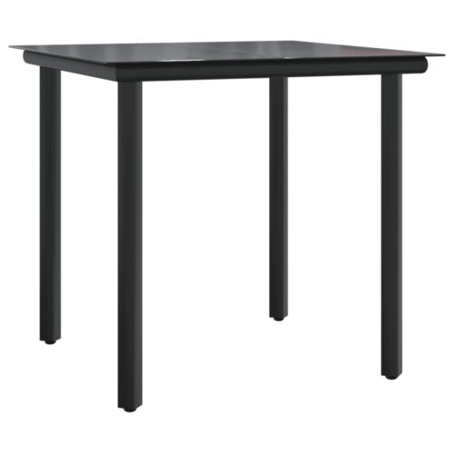 5-Piece Garden Dining Set Black Poly Rattan Wicker Outdoor Patio Furniture Steel - Image 8
