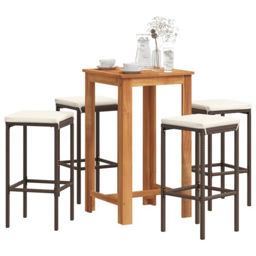 5-Piece Garden Bar Set Brown Wood Timber Outdoor Patio Furniture Acacia Poly Rattan Wicker Outdoor Patio Furniture
