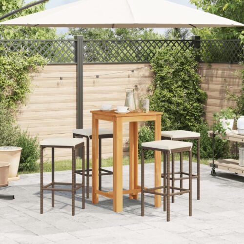 5-Piece Garden Bar Set Brown Wood Timber Outdoor Patio Furniture Acacia Poly Rattan Wicker Outdoor Patio Furniture - Image 3