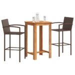 3-Piece Garden Bar Set Brown Wood Timber Outdoor Patio Furniture Acacia Poly Rattan Wicker Outdoor Patio Furniture