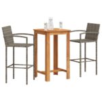 3-Piece Garden Bar Set Grey Wood Timber Outdoor Patio Furniture Acacia Poly Rattan Wicker Outdoor Patio Furniture