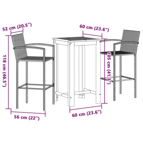 3-Piece Garden Bar Set Grey Wood Timber Outdoor Patio Furniture Acacia Poly Rattan Wicker Outdoor Patio Furniture - Image 11
