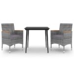 3-Piece Garden Dining Set with Cushions Poly Rattan Wicker Outdoor Patio Furniture Glass