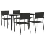 5-Piece Garden Dining Set Black Poly Rattan Wicker Outdoor Patio Furniture Steel