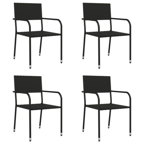 5-Piece Garden Dining Set Black Poly Rattan Wicker Outdoor Patio Furniture Steel - Image 3