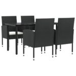 5-Piece Garden Dining Set Black Poly Rattan Wicker Outdoor Patio Furniture Steel