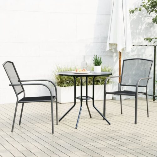 Stackable Garden Chair Set 3-Piece Anthracite Powder-coated Steel - Image 13