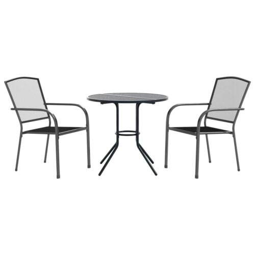 Stackable Garden Chair Set 3-Piece Anthracite Powder-coated Steel