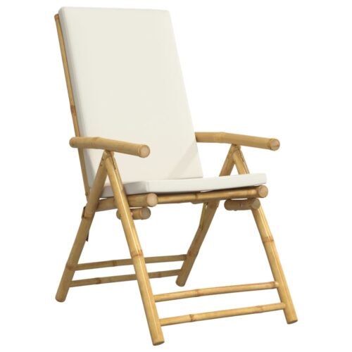 3-Piece Folding Bistro Set with Cream White Cushions Bamboo Outdoor Garden Patio Dining Lounge Furniture - Image 4