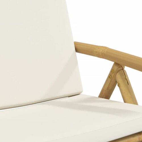 3-Piece Folding Bistro Set with Cream White Cushions Bamboo Outdoor Garden Patio Dining Lounge Furniture - Image 9