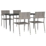 5-Piece Outdoor Dining Set Garden Patio Wicker Rattan Steel Chairs Table Setting