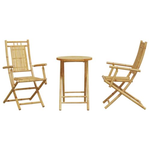 3-Piece Bistro Set Bamboo Outdoor Garden Patio Dining Lounge Furniture - Image 4