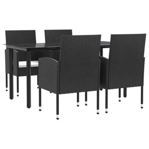 5-Piece Garden Dining Set Black Poly Rattan Wicker Outdoor Patio Furniture Steel