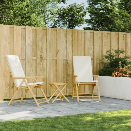 3-Piece Folding Bistro Set with Cream White Cushions Bamboo Outdoor Garden Patio Dining Lounge Furniture - Image 12