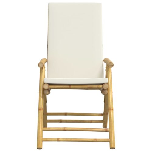 3-Piece Folding Bistro Set with Cream White Cushions Bamboo Outdoor Garden Patio Dining Lounge Furniture - Image 5
