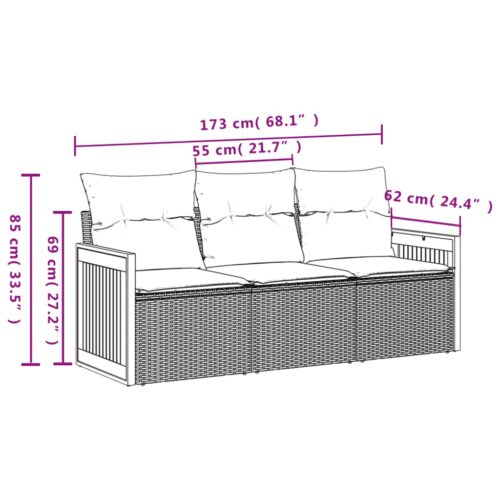 3-Piece Garden Sofa Set with Cushions Black Poly Rattan Wicker Outdoor Patio Furniture - Image 3
