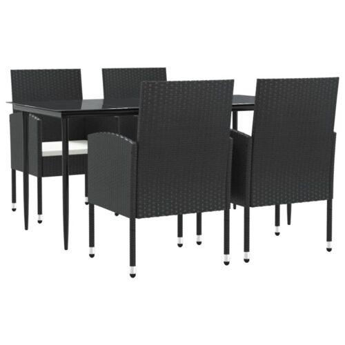 5-Piece Garden Dining Set Black Poly Rattan Wicker Outdoor Patio Furniture Steel