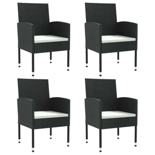5-Piece Garden Dining Set Black Poly Rattan Wicker Outdoor Patio Furniture Steel - Image 3
