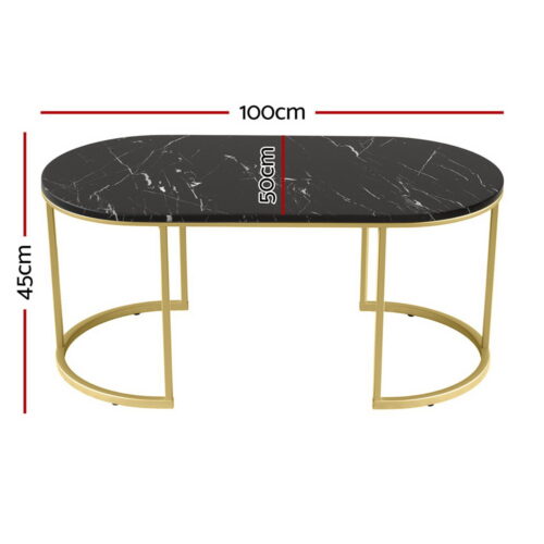 Artiss Coffee Table Marble Effect Black - Image 2