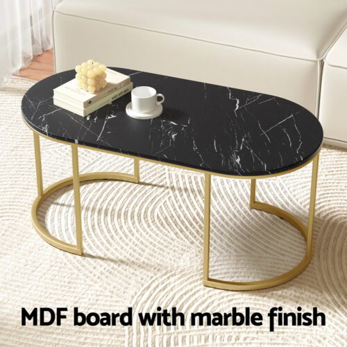 Artiss Coffee Table Marble Effect Black - Image 4