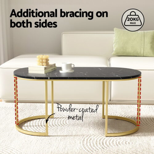 Artiss Coffee Table Marble Effect Black - Image 5