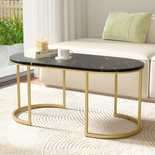 Artiss Coffee Table Marble Effect Black - Image 7