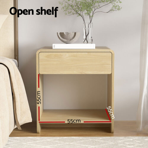Artiss Bedside Table Drawer Open Shelf Pine - Image 4