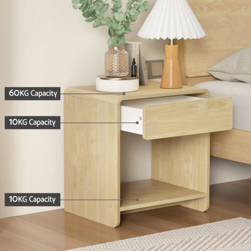 Artiss Bedside Table Drawer Open Shelf Pine - Image 5