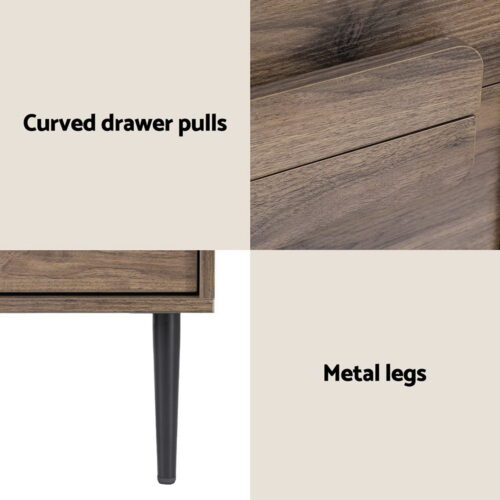 Artiss Bedside Table Nightstand 2 Drawers - Walnut - Image 6