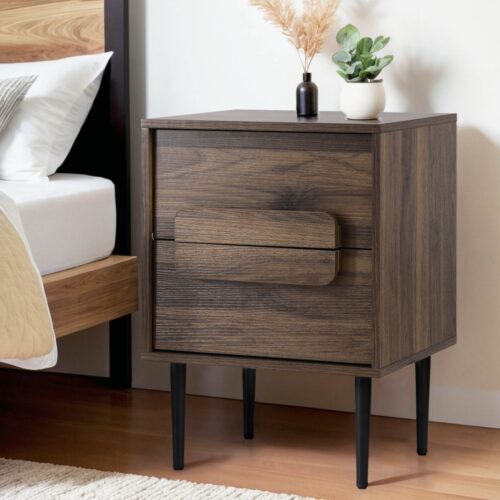 Artiss Bedside Table Nightstand 2 Drawers - Walnut - Image 7