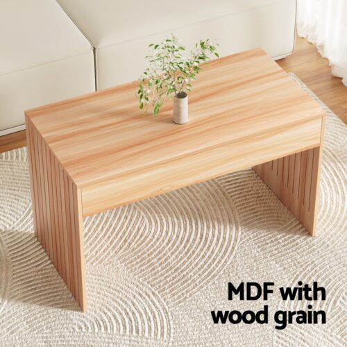 Artiss Coffee Table Rectangle Fluted Side 100CM - Image 4