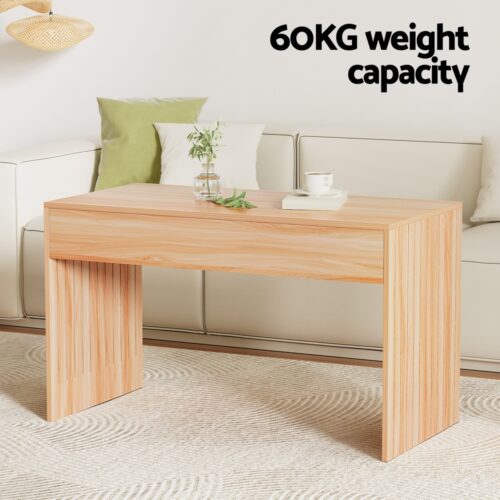 Artiss Coffee Table Rectangle Fluted Side 100CM - Image 5