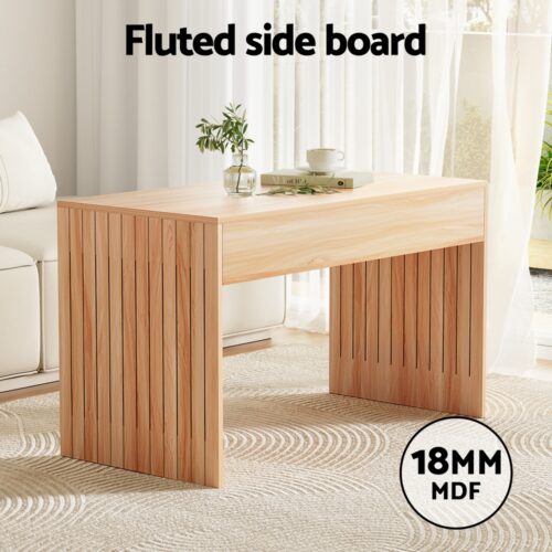 Artiss Coffee Table Rectangle Fluted Side 100CM - Image 6