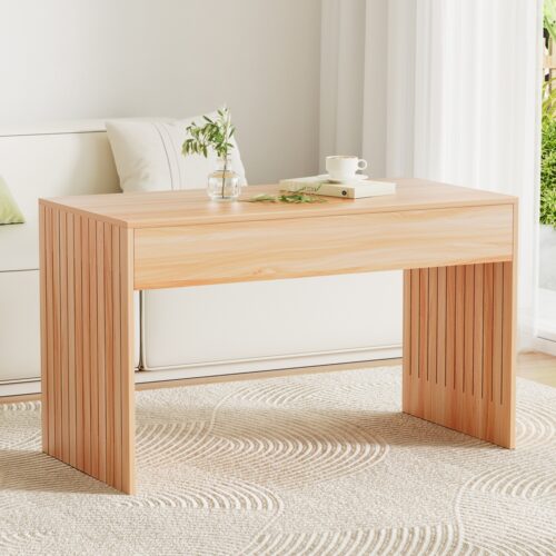 Artiss Coffee Table Rectangle Fluted Side 100CM - Image 7
