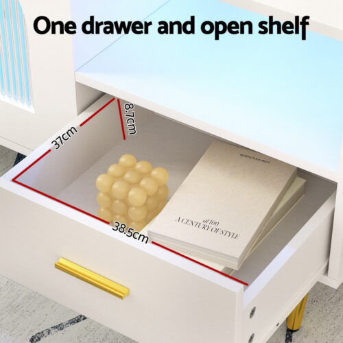 Artiss LED Coffee Table Shelf Drawer Storage White - Image 5