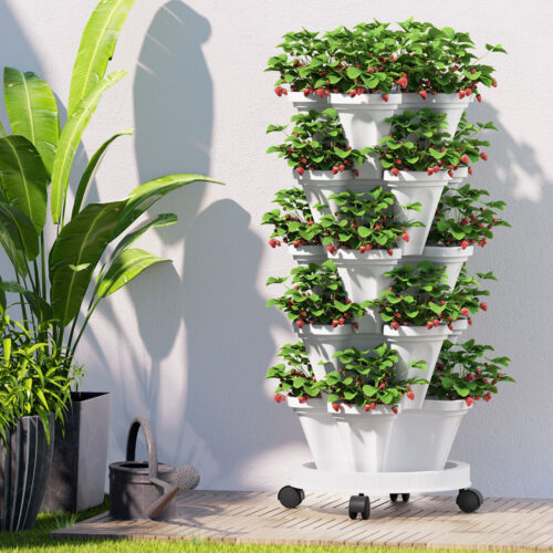 Green Fingers Garden Bed 5 Tier Vertical Garden Strawberry Stackable Planters Herbs Petunias - Image 7