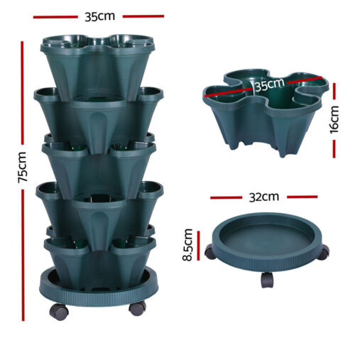 Green Fingers Garden Bed 5 Tier Vertical Garden Strawberry Stackable Planters Herbs Petunias - Image 2