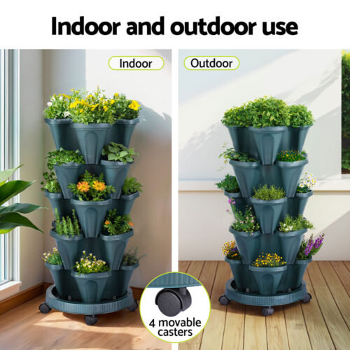 Green Fingers Garden Bed 5 Tier Vertical Garden Strawberry Stackable Planters Herbs Petunias - Image 6