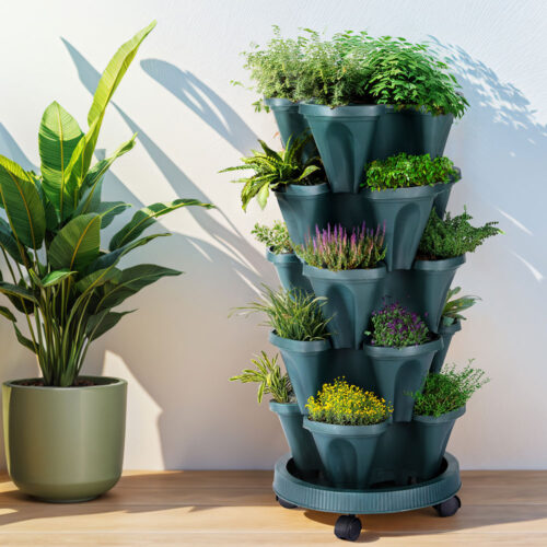 Green Fingers Garden Bed 5 Tier Vertical Garden Strawberry Stackable Planters Herbs Petunias - Image 7
