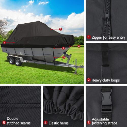Seamanship Boat Cover 19-21ft Trailerable Jumbo Marine Grade Heavy Duty Black - Image 5