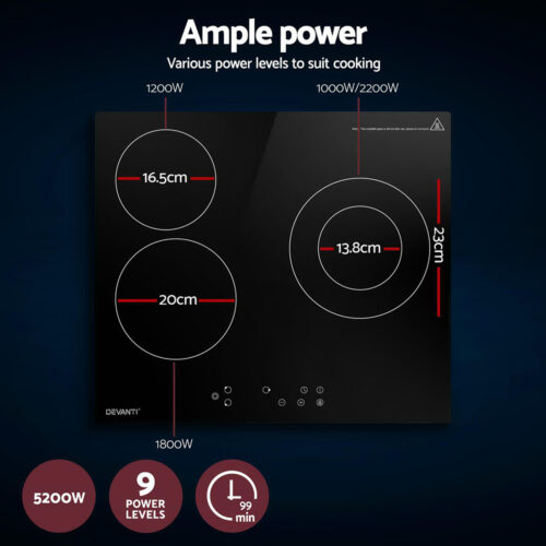 Devanti Electric Ceramic Cooktop 60cm Kitchen Cooker 4 Burner Hob Touch Control 5200W - Image 4